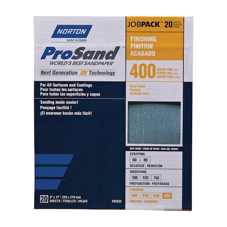 Norton Abrasives Norton ProSand 11 in. L X 9 in. W 400 Grit Aluminum Oxide Sandpaper 20 pk 7660768165